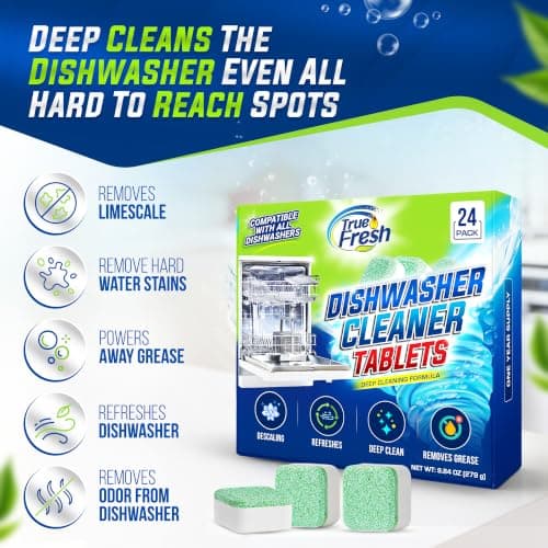 True Fresh Dishwasher Cleaner & Deodorizer Tablets, 24-Pack Dishwasher Maintenance Tablets for Interior, Pump, Filter, Spray arm & Drain, Helps Remove Grease, Limescale & Mineral Buildup 1-Year Supply - Thumbnail 3