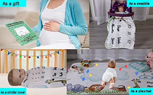vmaisi Baby Milestone Blanket Gifts - Newborn Boy & Girl Monthly Year Infant Growth Blankets Nursery Swaddling Blankets (Blue Cloud, Single Printed) - Thumbnail 5