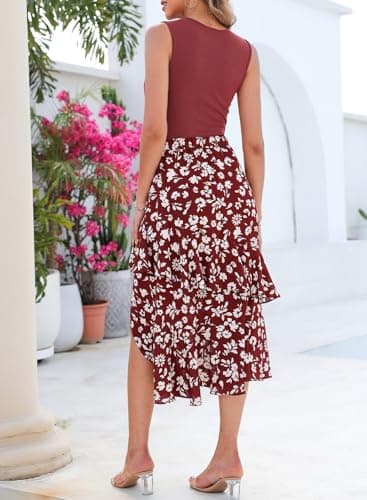 Dokotoo Summer Dresses for Women 2026 Elegant Classy Spring Floral Boho Cocktail Wedding Guest Dresses Womens Midi Dress Vacation Beach Outfits Formal Women's Dress Red - Thumbnail 5