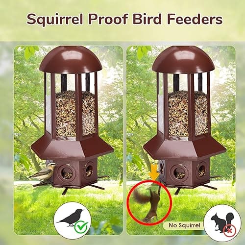 Professional Squirrel Proof Bird Feeders - Sorflife Large Capacity 5.06 lbs, Reliable and Rust Resistant Metal Bird Feeding Station for Prevents Squirrels from Stealing Food and Easy Refilling Brown - Thumbnail 4