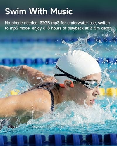 Rhyfell Swimming Headphones, IP68 Waterproof Bone Conduction Headphones, MP3 Mode 32GB Memory, 10H Playtime, Bluetooth 6.0, Open Ear Underwater Headphones for Women, Swimming, Yoga, Aerobics - Thumbnail 2