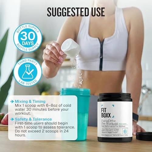 Fit Boxx FocusDrive Pre-Workout Powder – 150mg Caffeine, L-Arginine AKG, Dicreatine Malate, Beta-Alanine, Citrulline Malate, Electrolytes & Nootropics – Sugar-Free, 30 Servings- Watermelon - Thumbnail 4