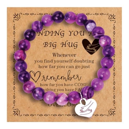 Encouragement Healing gifts,Natural Stone Amethyst Bracelet for Women ,Those Facing Illness or Anxiety to Get Well Soon, Inspirational Gifts on Thanksgiving Christmas Valentine's Day (purple) - Image 1