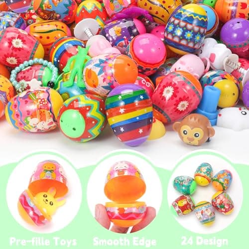 PLOUGVI 100 Pcs Prefilled Easter Eggs with Toys, Filled with Toys Party Favors for Kids Boys Girls Easter Eggs Hunt, Basket Stuffers Fillers, Classroom Prize Supplies - Thumbnail 4