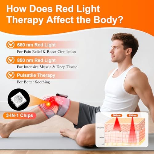 Knee Massager with Heat and Red Light Therapy and Vibration, 660nm & 850nm Infrared Red Light Therapy for Pain Relief, 5000mAh Protable Rechargeable Heated Brace for Knee, Joint, Elbow, Shoulder - Thumbnail 2