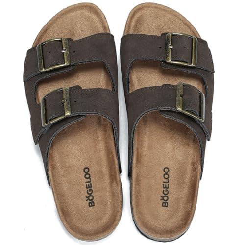 BOGELOO Kids Sandals for Girls & Boys Footbed Non-Slip Cork Boys & Girls Slide Toddler Slippers with Adjustable Straps for Indoor & Outdoor(coffee,4 Big Kid) - Thumbnail 3