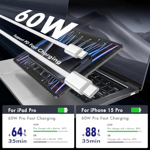 TISENPET USB C to USB C Cable 3FT 60W, 2-Pack USB C Cable iPhone Charger, Woven Type C Charger Fast Charging Cord for iPhone 17/16/15 Pro Max iPad Pro Air MacBook Samsung Galaxy S26 Pixel 10 - Thumbnail 2
