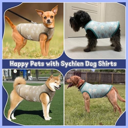 Sychien Dog Shirts Quick Dry Summer Cooling Star Printing Dogs T-Shirt,Deep Green+Light Blue M - Thumbnail 6