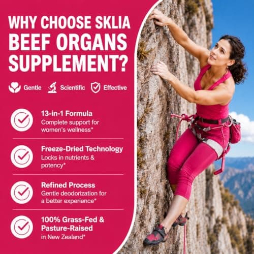 SKLIA Beef Organ Supplement for Women - Beef Liver, Kidney, Heart, Uterus Tissue, Ovary | Supports Women's Overall Energy and Wellness | Grass Fed, Pasture Raised in New Zealand, 120ct,1P - Thumbnail 3