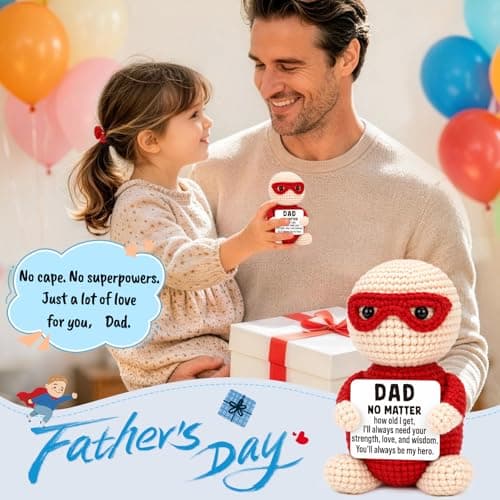 AVBODA Mini Fathers Day Dad Gifts for Men from Daughter Son Wife Funny Handmade Crochet Hero Birthday Gift for Dads Inspirational Best Dad Ever Gift for Step Dads Father in Law Husband - Thumbnail 6