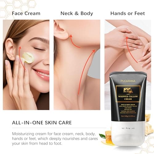 PUQIANNA Beef Tallow for Skin Cream - Whipped Tallow for Face & Body & Organic Face Moisturizer, with Grass-Fed Tallow & Raw Honey to Soothe, Lift & Nourish Dry Skin - Thumbnail 2