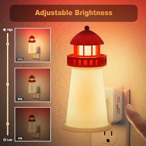 JandCase Night Lights Plug into Wall,3D Printed Beacon Night Light,3000K Plug in Nightlight with Dusk to Dawn Sensor,0-100LM Adjustable Brightness for Rooms Bathroom Hallway - Thumbnail 2