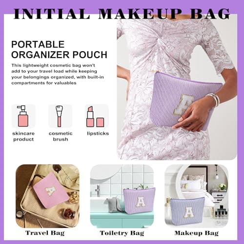 Fohufo Travel Essentials - Portable Travel Toiletry Bag for Women, Initial Makeup Kit Organizer Make up Cosmetic Bag Set Purple Stuff Birthday Gifts for Women Daughter Mom, Purple Letter J - Thumbnail 3