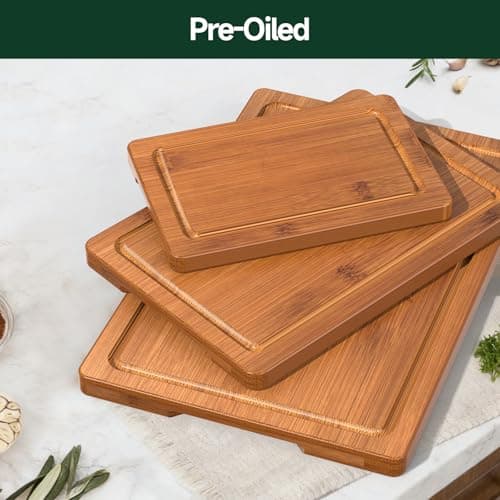 Zeawec 3-Piece Set Bamboo Cutting Board for Kitchen - Crack-Resistant Wood Chopping Boards with Deep Juice Grooves, Pre-Oiled Butcher Block for Meat, Vegetables & Cheese, Carbonized - Thumbnail 6