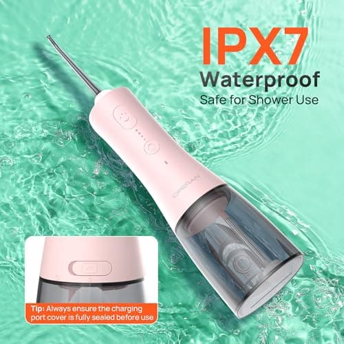 Operan 300ml Cordless Water Dental Flosser, Portable Water Flossers for Teeth, 4 Pulse Modes IPX7 Waterproof Oral Irrigator with 4 Tips, 21 Days Runtime for Travel, Home, Braces, Gum Care, Pink+1Pack - Thumbnail 6
