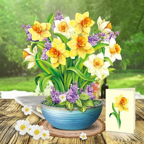 Airpark Mothers Day Gifts Card, 3D Pop Up Paper Flowers Bouquet 12’‘ with Note & Envelope, Birthday, Get Well, Teacher Appreciation Gifts, Thank You Cards for Women Mom Friends, Yellow Daffodils - Thumbnail 3