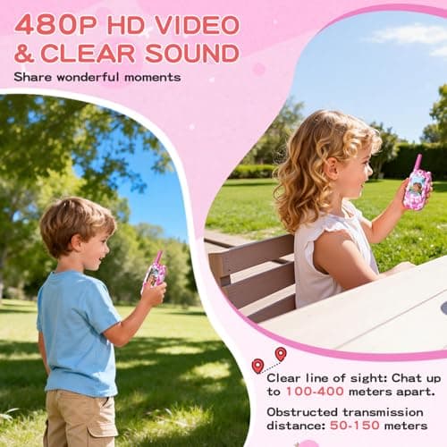 Video Walkie Talkies for Kids with Camera, 2 Pack Rechargeable Kids Walkie Talkies, Real-Time Video Intercom, LCD Screen, Voice Changer, Long Range Outdoor Toys for Boys Girls Ages 3-12 (Desert Pink) - Thumbnail 2