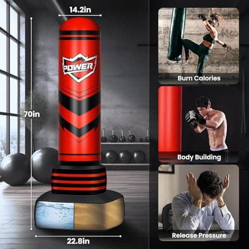 Freestanding Punching Bag for Adults Teens, 70'' Heavy Boxing Bag with Gloves and Pump, Women Men Stand Kickboxing Bags, Upgraded Big Base Boxing Equipment Set for Training MMA Fitness Home Gym (red) - Thumbnail 6