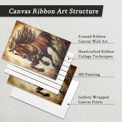 llribbons Running Horse Ribbon Wall Art Living Room Wall Decor Brown Animal Canvas Pictures Handmade Ribbon 3D Woven Textured Prints for Bedroom Bathroom Office Kitchen Home Decoration 20" x 28" - Thumbnail 3