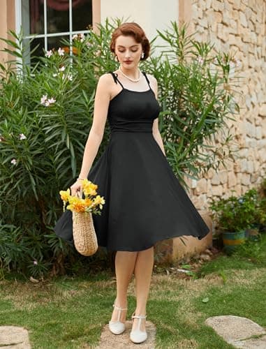 Belle Poque Black Cocktail Dresses for Women Wedding Guest Knee Length Sun Dress 1950s Vintage Baby Shower Dress S - Thumbnail 2