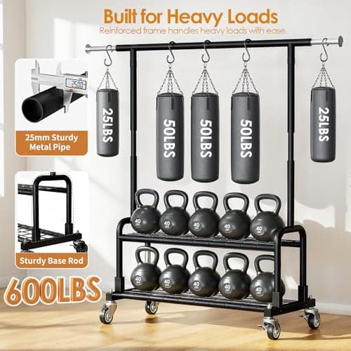 Luxspire Heavy Duty Clothes Rack, Clothing Rack Load 600 LBS, Rolling Clothes Racks for Hanging Clothes with Sturdy Wheels & 2 Tier Shelves, Adjustable Garment Rack for Bedroom, Laundry Room, Black - Thumbnail 3