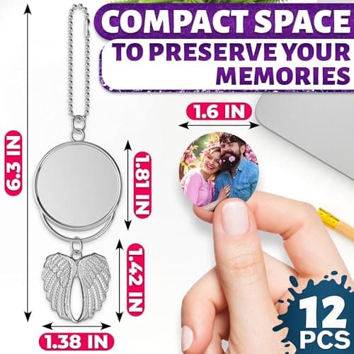 12 Pcs Angel Wings Sublimation Blanks – Double-Sided Sublimation Memorial Blanks | Holds 1.6" Round Photo – Aesthetic Design, Easy Print | DIY Keepsake & Gift Giving | Graduation Tassel Photo Charm - Thumbnail 2