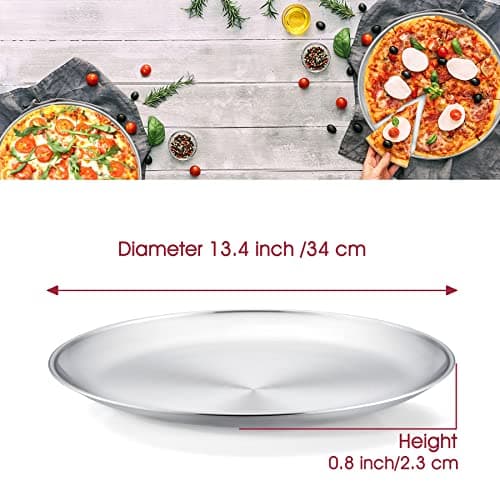 Herogo 13.5 Inch Stainless Steel Round Pizza Pan Plates Set of 4, Large Healthy Pizza Tray Platter for Oven Baking Serving, Dishwasher Safe - Thumbnail 2