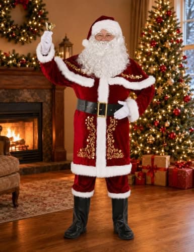 ACH Santa Suit for Men Santa Claus Costume Adult 12pcs Professional Deluxe Velvet Santa Outfit Christmas Holiday Party Cosplay Set XL - Thumbnail 6