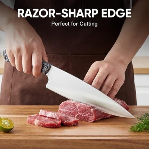 Topfeel 3PCS Professional Chef Knife Set, Ultra Sharp Japanese Kitchen Knife, German High Carbon Stainless Steel 8" Meat Cleaver 8" Chef's Knives 5" Utility Knife with Gift Box - Thumbnail 2