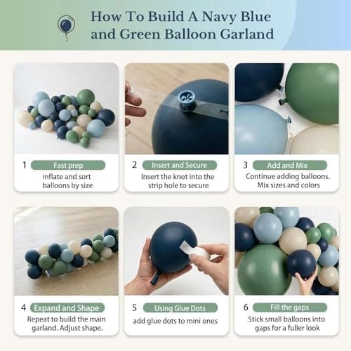 Double Stuffed Navy Blue & Sage Green Balloon Garland Arch Kit, Multi-size Matte Dusty Blue Sand Latex Balloons for Baby Shower,Gentleman Party,Birthday,Fathers Day,Graduation,Coastal Wedding - Thumbnail 5