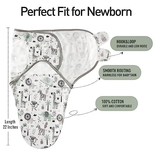 GLLQUEN BABY Swaddles for Newborns Organic Cotton, Soft Baby Swaddles 0-3 Months, Womb-Like Sleep Sack Wrap Nursery Swaddling Blankets Animal World & Waves - Thumbnail 5