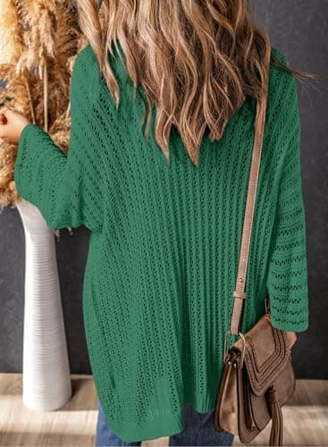 Dokotoo Vacation Outfits Resort Wear for Women 2026 Spring Summer Fashion Cardigan Sweaters Lightweight Cardigan Dressy Casual Crochet Beach Clothes Clothing Bathing Suit Cover Up Dark Green - Thumbnail 4