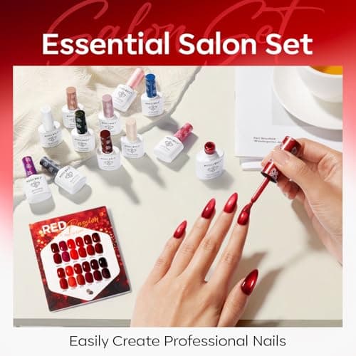 modelones 12Pcs 15ML Red Gel Nail Polish Set, Same Bottle Same Bottle Burgundy Cherry Dark Red Cat Eye Glitter Color Changing Hema Free Gel Polish Kit with Magnet Soak Off Manicure Nail Art DIY - Thumbnail 5