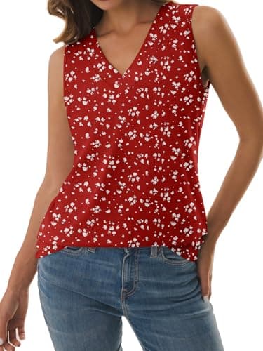 GKBK Women's Tank Tops Loose Fit Summer Sleeveless Shirts Business Casual Blouses V Neck T Shirts Spring Tops Hawaiian Beach Vacation Clothes Red-White Flowers L - Thumbnail 4