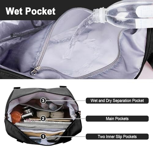 WOOMADA Foldable Travel Duffel, Weekender Bag with Expandable Space, Carry-On for Airplanes, Gym Bag for Women, Lightweight (Black) - Thumbnail 4