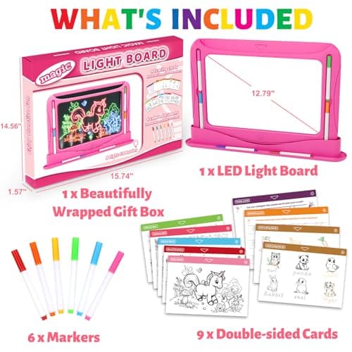 Ultimate LED Drawing Board for Kids Ages 5-7, Girls Toys Age 6-8, Christmas Birthday Gifts, Light Up Tracing Pad, 9 Double-Sided Cards, 6 Markers, Arts Crafts Learning Toy, Magic Doodle Writing Tablet - Thumbnail 4