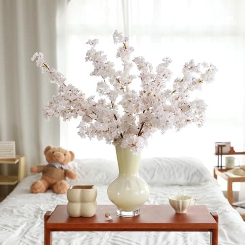 Apeair Artificial Cherry Blossom Branches 3Pcs 40" Faux Silk Cherry Blossom, Fake Flowers with Leaves Bouquet Decorations for Home Living Room Bedroom Table Centerpiece Vase Wedding Decor - Thumbnail 4