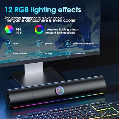 KASOHQEE Computer Speakers for Desktop PC,Computer Sound bar,2600mAh PC Soundbar,Bass Boost,HiFi Stereo Bluetooth Desktop Speakers with Touch Buttons for Laptops,Phone,Great for Gamers,Families - Thumbnail 2