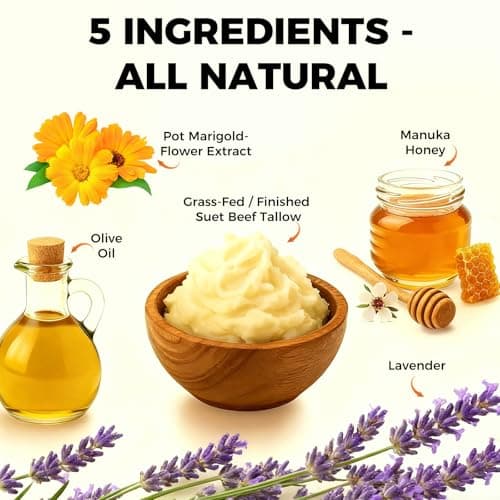 Lopeie Whipped Beef Tallow Balm with Honey, Natural Moisturizing Cream for Face and Body, Hydrating Skin Balm for Dry Skin, Soothing Tallow Skin Care (4.23oz, Lavender) - Thumbnail 3