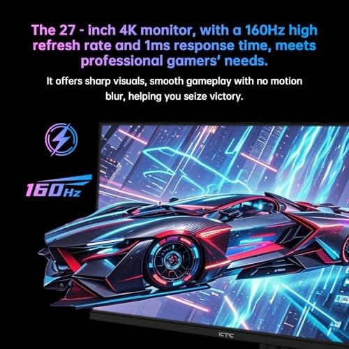 KTC 27 Inch 4K Gaming Monitor, UHD 3840x2160 160Hz Compute Monitor, Fast IPS Panel, Adaptive Sync, HDMI DisplayPort, HDR400, Height Pivot Swivel Tilt Adjustable Vertical Monitor, U27T6 - Thumbnail 2
