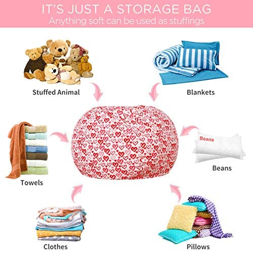 Aubliss Stuffed Animal Bean Bag Storage Chair, Beanbag Covers Only for Organizing Plush Toys, Turns into Bean Bag Seat for Kids When Filled, Medium 32"-Canvas Pattern Heart - Thumbnail 3