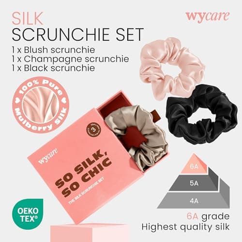 Wycare 100% Silk Scrunchies - Gentle on Hair Mulberry Silk Scrunchies for Women - Luxurious Sleep Ties for Women's Curly Hair (Set of 3 Blush) - Thumbnail 2