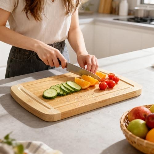 GuanQiao Cutting Boards for Kitchen (3-Piece)-Large Bamboo Cutting Board Non Toxic for Chopping Meat, Vegetables & Fruit, Over the Sink Use - Thumbnail 6