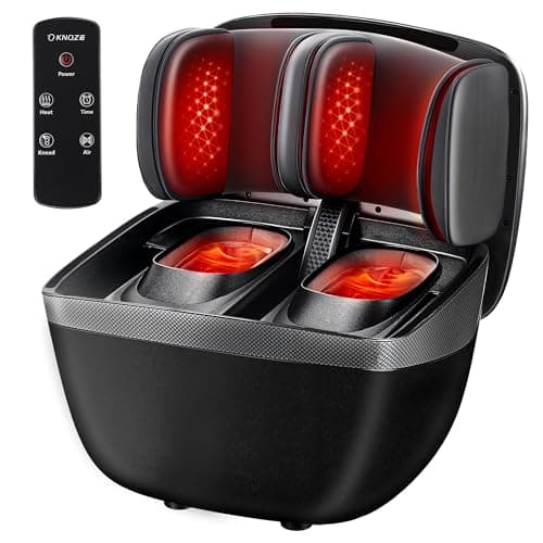 KNQZE 2 in 1 Shiatsu Foot and Calf Massager with Heat, Ottoman Foot Massager for Plantar Fasciitis, Neuropathy, Foot Pain Relief, FSA Eligible HSA Store, Father Day Gift for Men, Up to Men Size 12