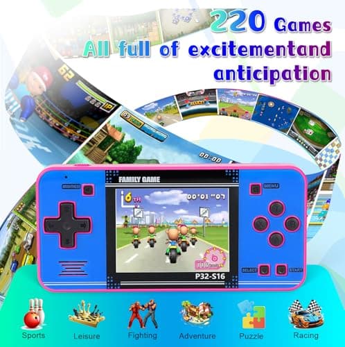 Handheld Game for Kids ，Built-in 220 32-bit Video Games, 3.0” IPS Screen, Rechargeable Portable Game , Travel Mini Arcade Electronic Toys Gift for Boys and Girls (Pink+Blue) - Thumbnail 2
