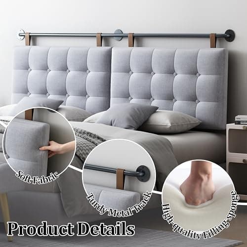 BSHOMGI Headboard Queen Size Headboards for Adjustable Bed Tufted Upholstered Head Board Only Gray Headboards, Fabric Line Headboard in Modern Button Design Bedroom(Gray, Queen) - Thumbnail 2