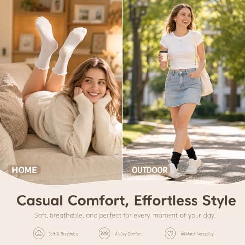 BISOUSOX Thin Merino Wool Ruffle Boot Socks Warm Winter Cozy Frilly Soft Casual Breathable Socks for Womens 5 Pairs - Thumbnail 5