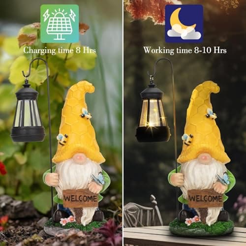 DoYouzhuo8 Solar Garden Gnome Statue with Lantern - Hand-Painted Resin Gnome Decor, IP44 Waterproof Outdoor Figurine for Yard Patio Porch, for Mom Women Housewarming Christmas - Thumbnail 3