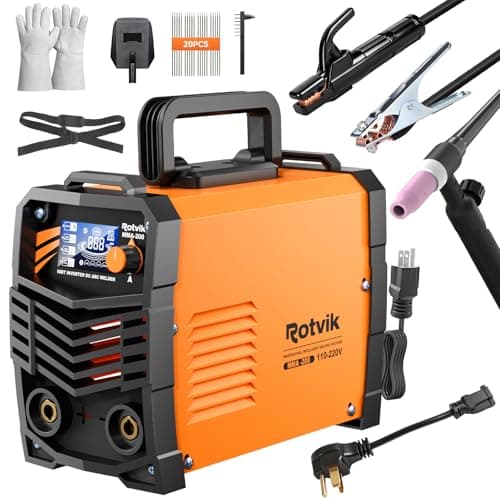 Rotvik 200Amp Stick Welder-Large LED Display, 110V/220V Dual Voltage Portable MMA Welder Machine with Hot Start, Arc force and Anti-Stick, Lift TIG Torch & 220V Adapter, 20PCS Rods Stick Welder