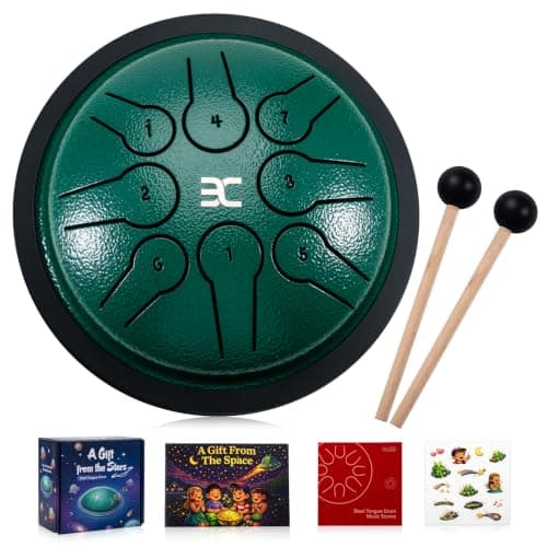 EX Steel Tongue Drum for Kids (5.3" 8 Notes) Gift Set with Book & Stickers